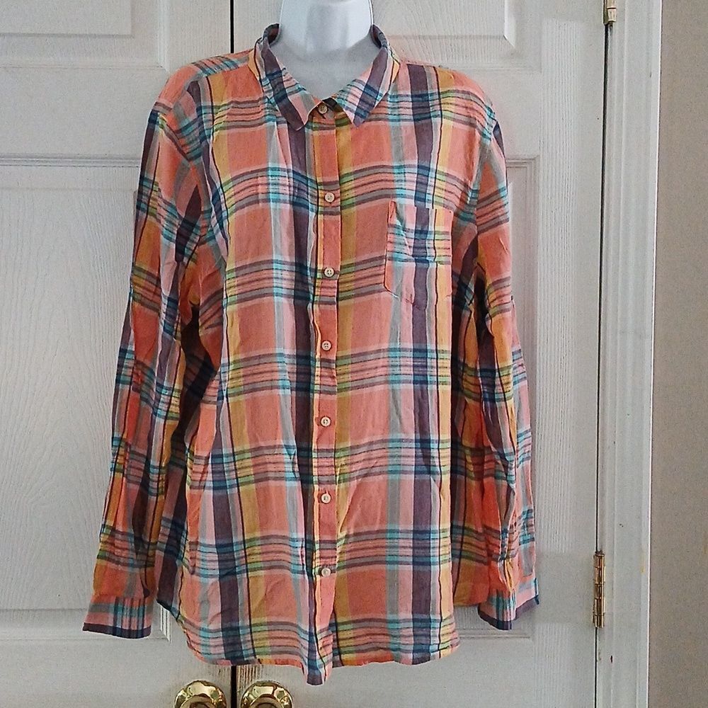 Old Navy Plaid A Carreaux long sleeve button down shirt Sz XXL  NWOT